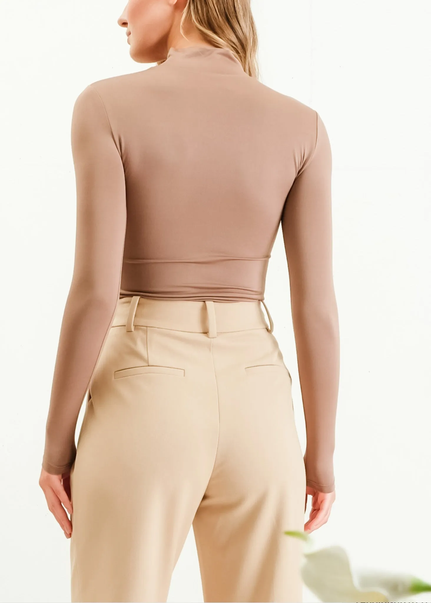 Basics, Women’s Long sleeve Mock Neck, Black or Dark Taupe