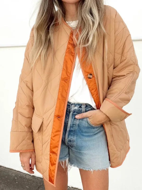 Blue Zone Planet |  Bea's Loose Quilted Color Block Double Patch Pocket Jacket