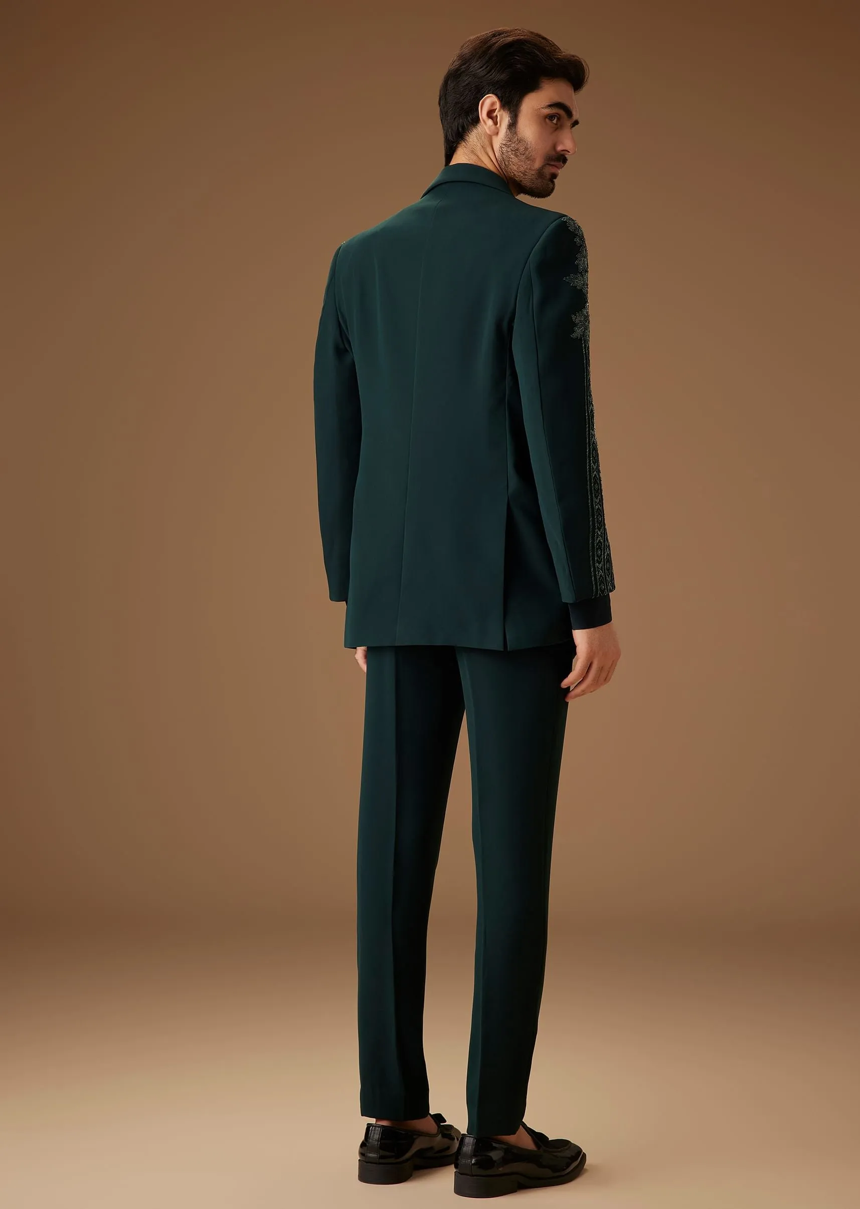 Bottle Green Hand Embroidered Tuxedo