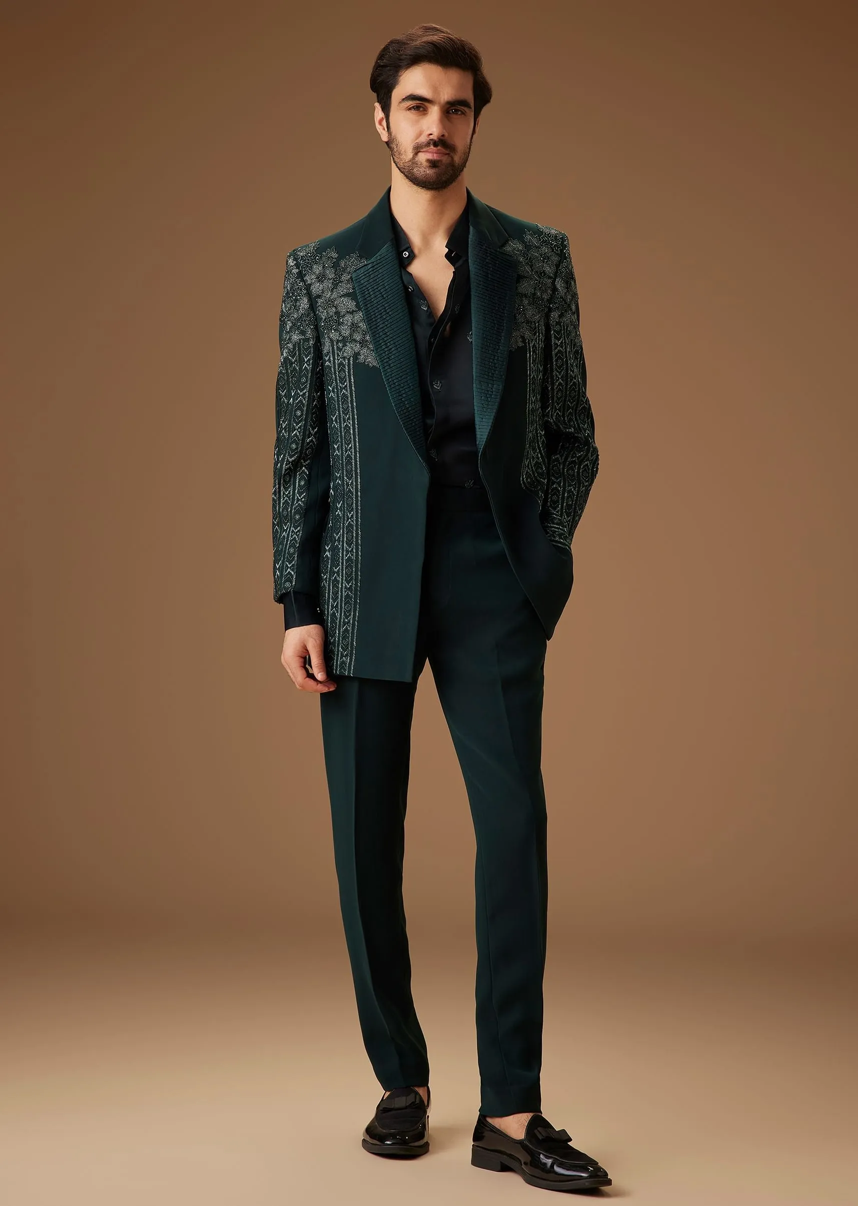 Bottle Green Hand Embroidered Tuxedo