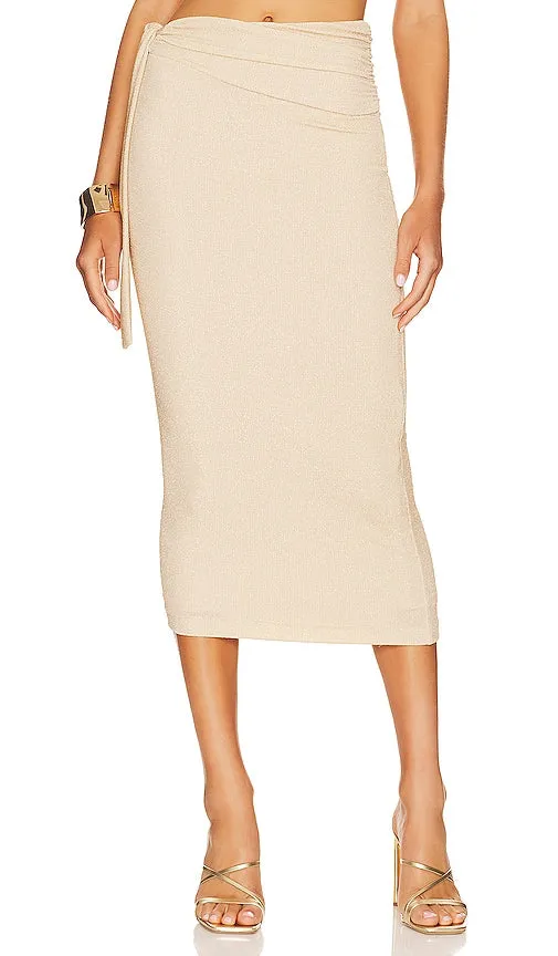 Camila Coelho Lygia Midi Skirt in Metallic Neutral