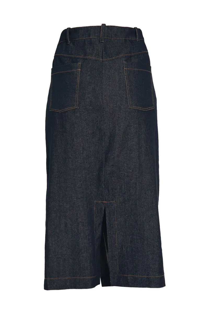 CUT OUT SLIT DENIM SKIRT