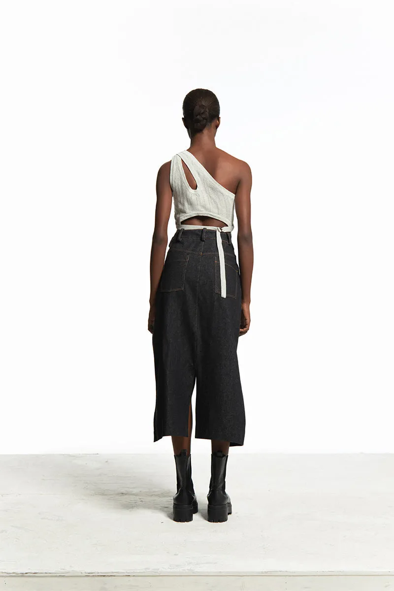 CUT OUT SLIT DENIM SKIRT