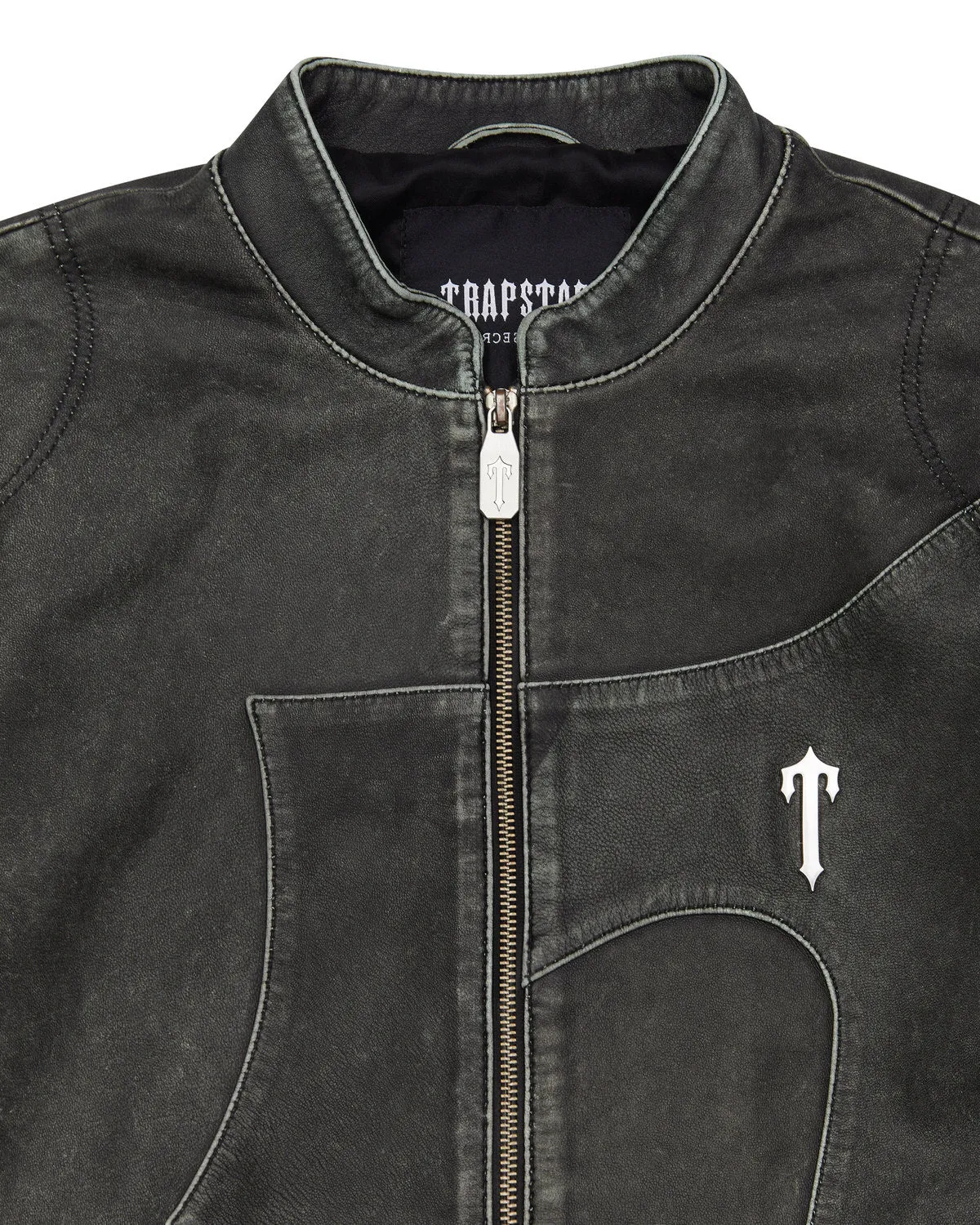 Irongate T Panel Leather Biker Jacket - 2 Tone Black & Green