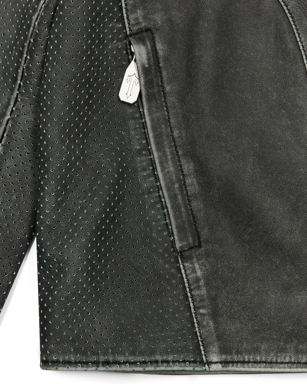 Irongate T Panel Leather Biker Jacket - 2 Tone Black & Green