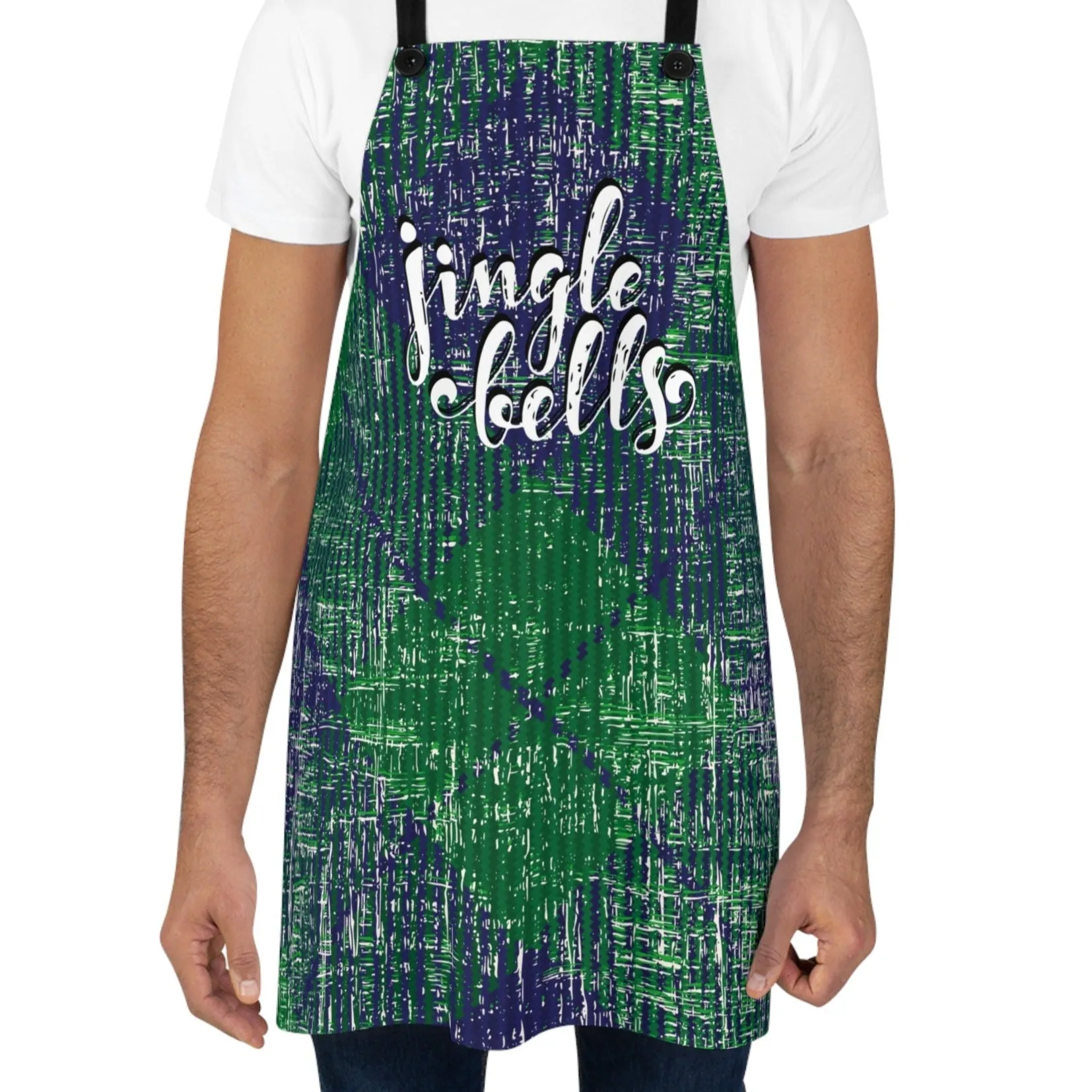 Jingle Bells Green & Blue Plaid Apron