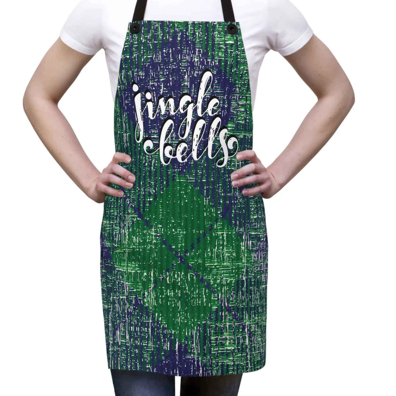 Jingle Bells Green & Blue Plaid Apron