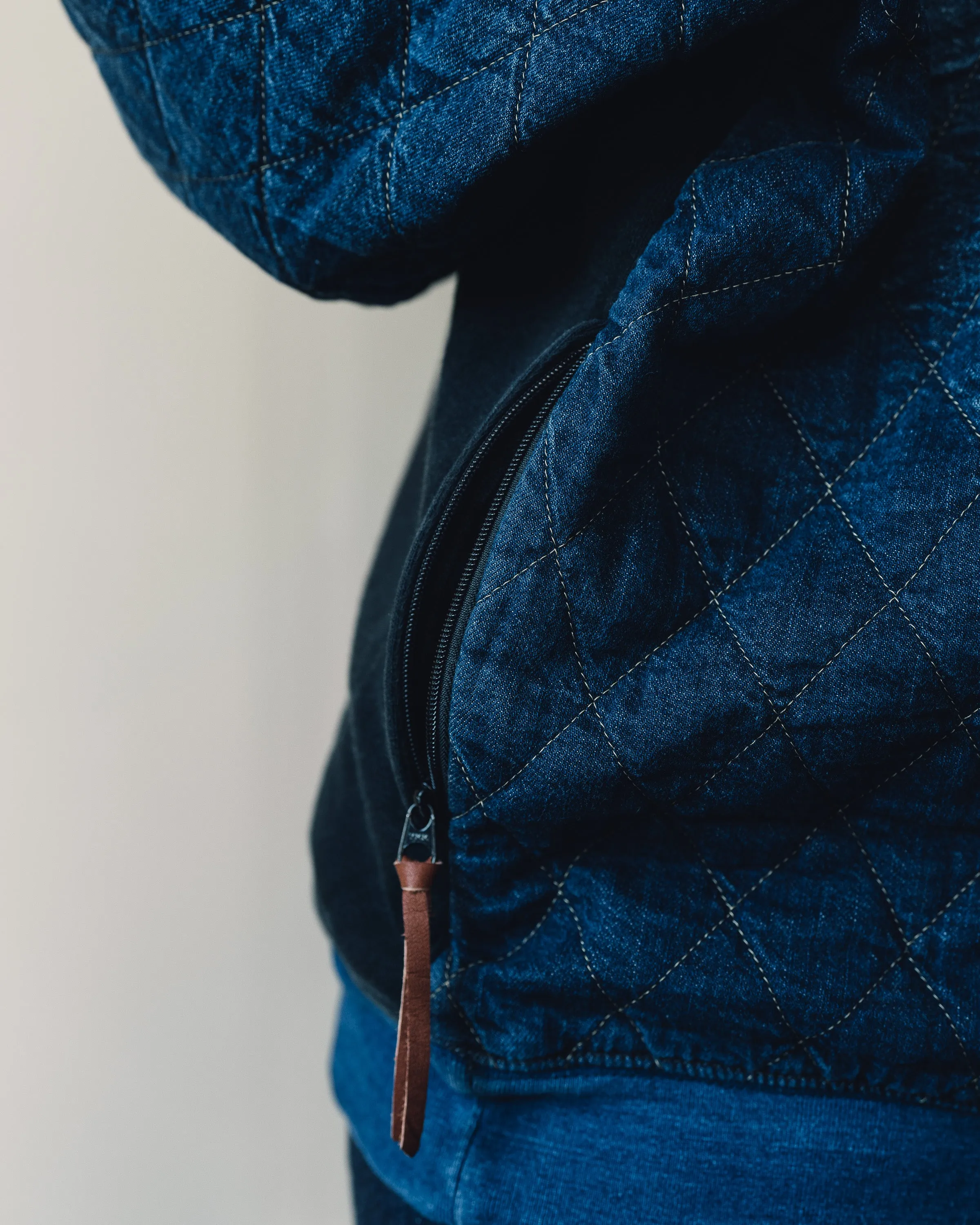 Kapital Fleece/Denim Quilted Big Sweatshirt, Black Indigo