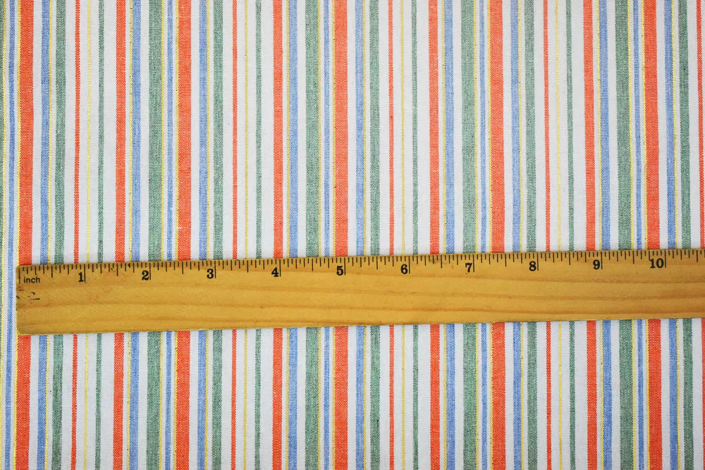 Orange-Gold-Multi Stripe Poly Cotton Metallic Shirting Woven Fabric
