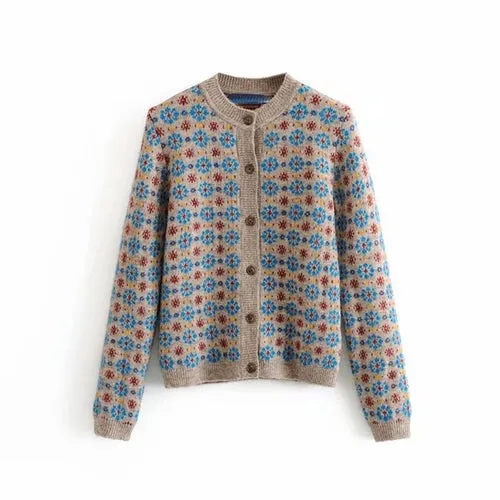 Print Knitted Sweater Women Long Sleeve Cardigan
