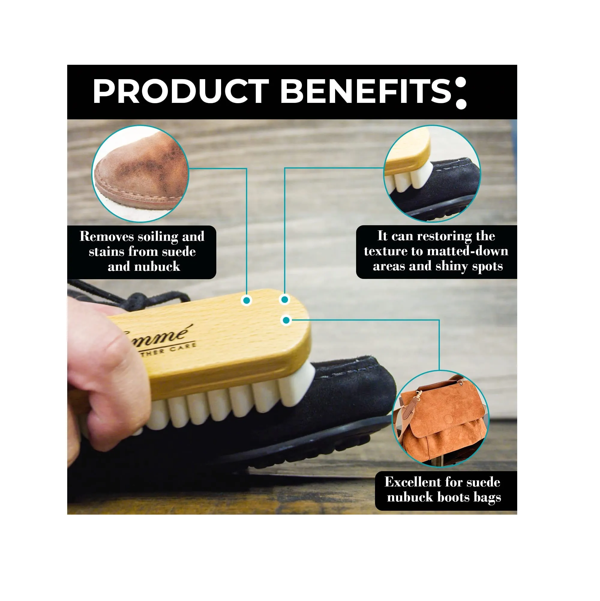 Suede Brush- Crepe Suede Shoe Brush for Cleaning Suede & Nubuck on Boots Shoes & Jackets- Fiamme Luxury Leather Care