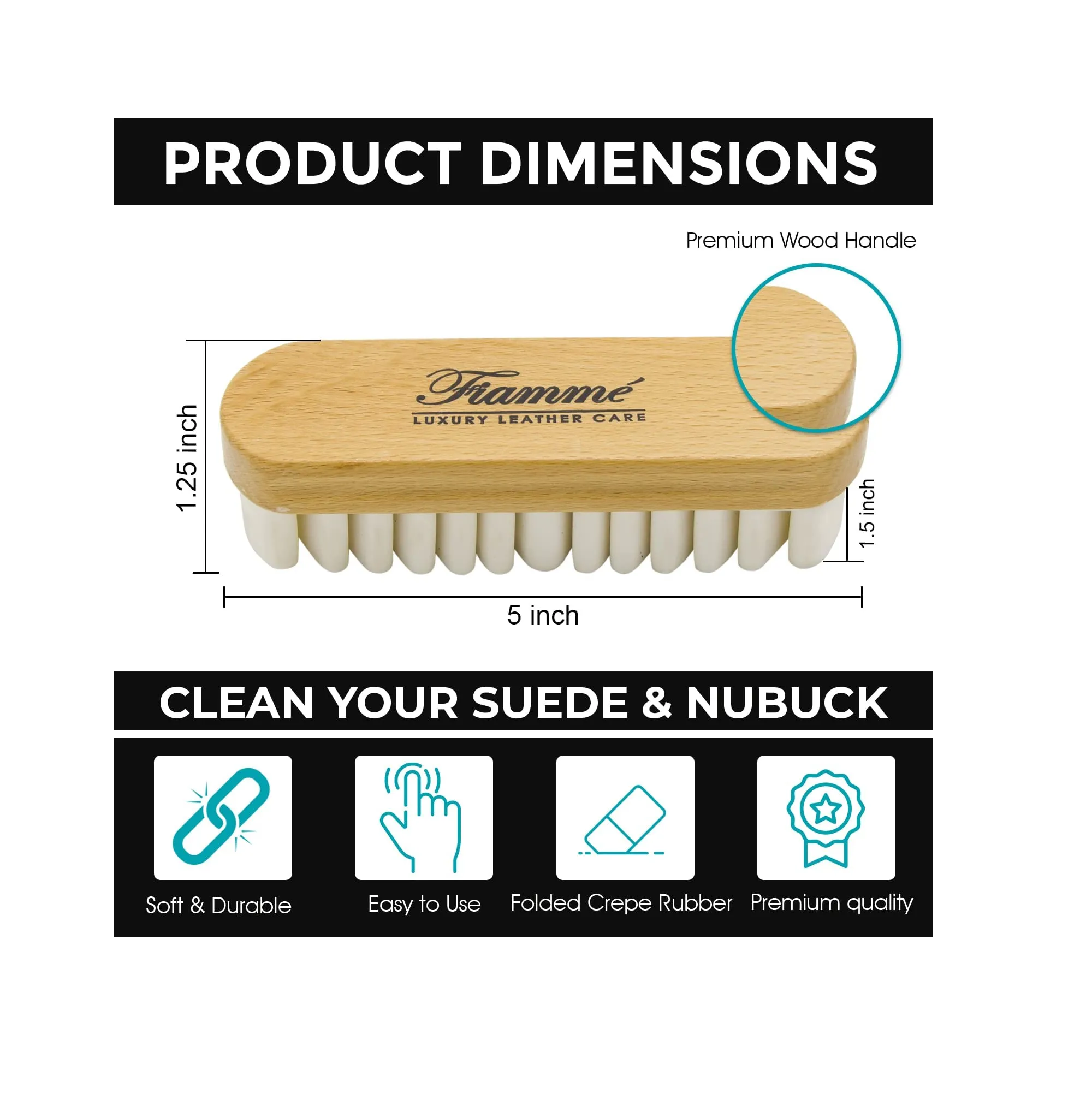 Suede Brush- Crepe Suede Shoe Brush for Cleaning Suede & Nubuck on Boots Shoes & Jackets- Fiamme Luxury Leather Care