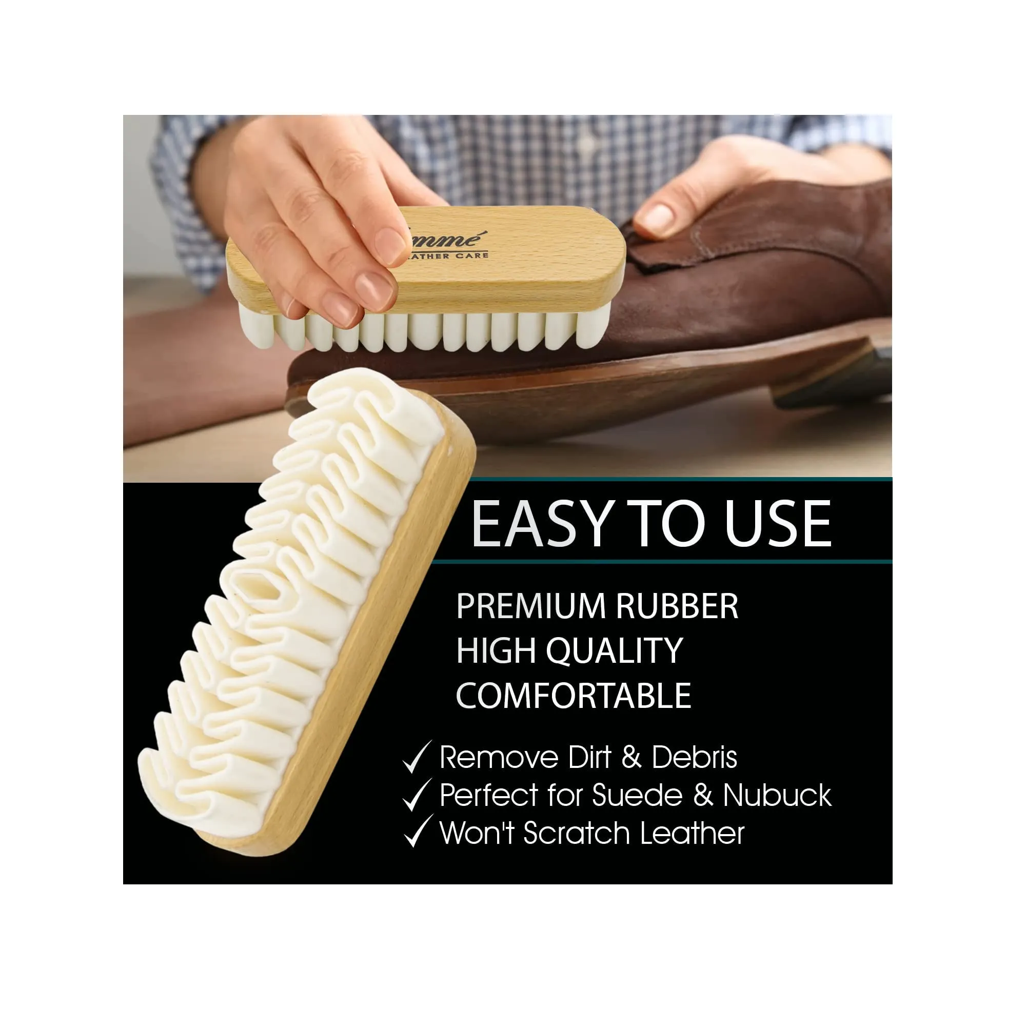 Suede Brush- Crepe Suede Shoe Brush for Cleaning Suede & Nubuck on Boots Shoes & Jackets- Fiamme Luxury Leather Care