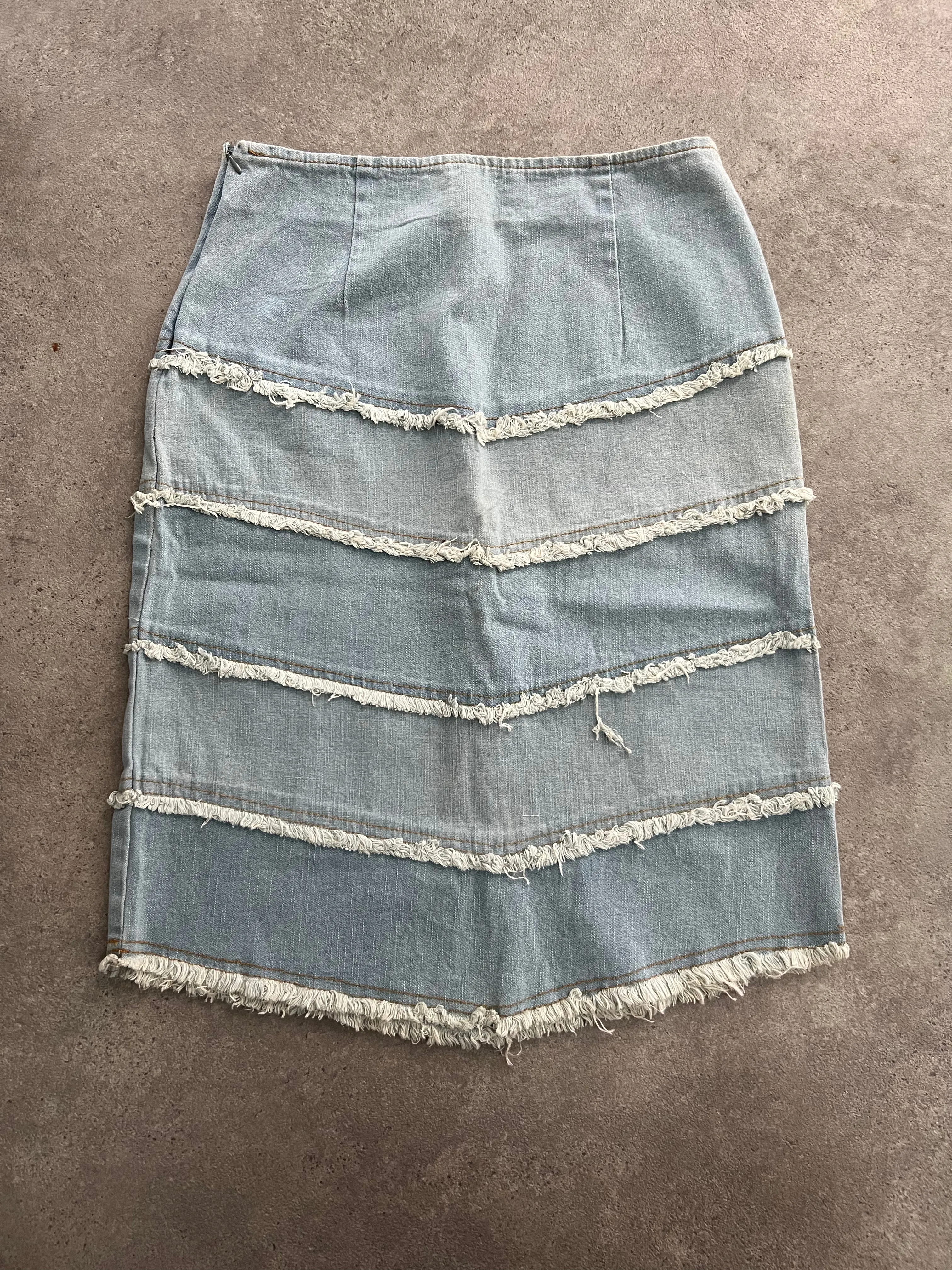 Vintage 90s Denim Distressed Midi Skirt