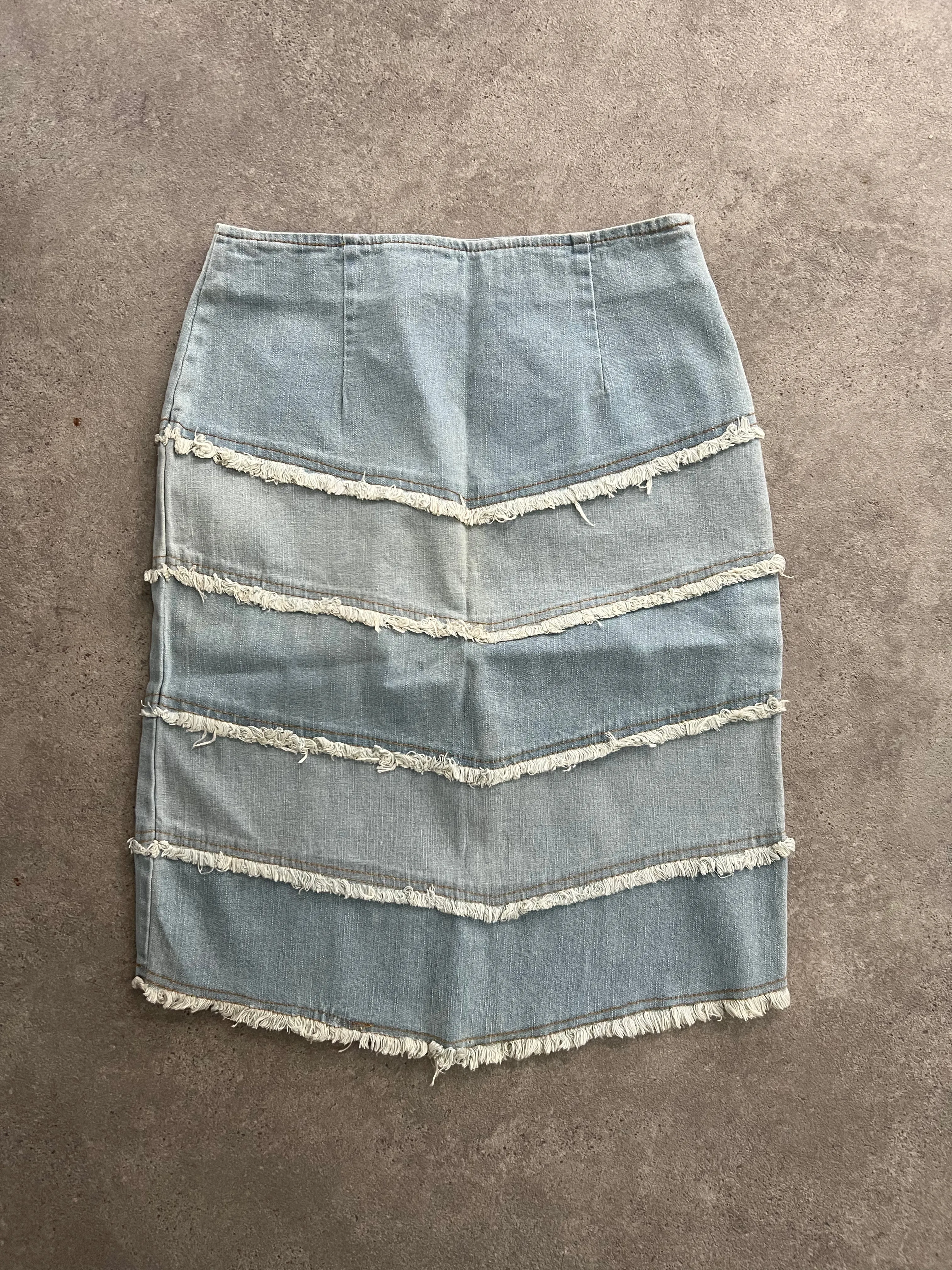 Vintage 90s Denim Distressed Midi Skirt