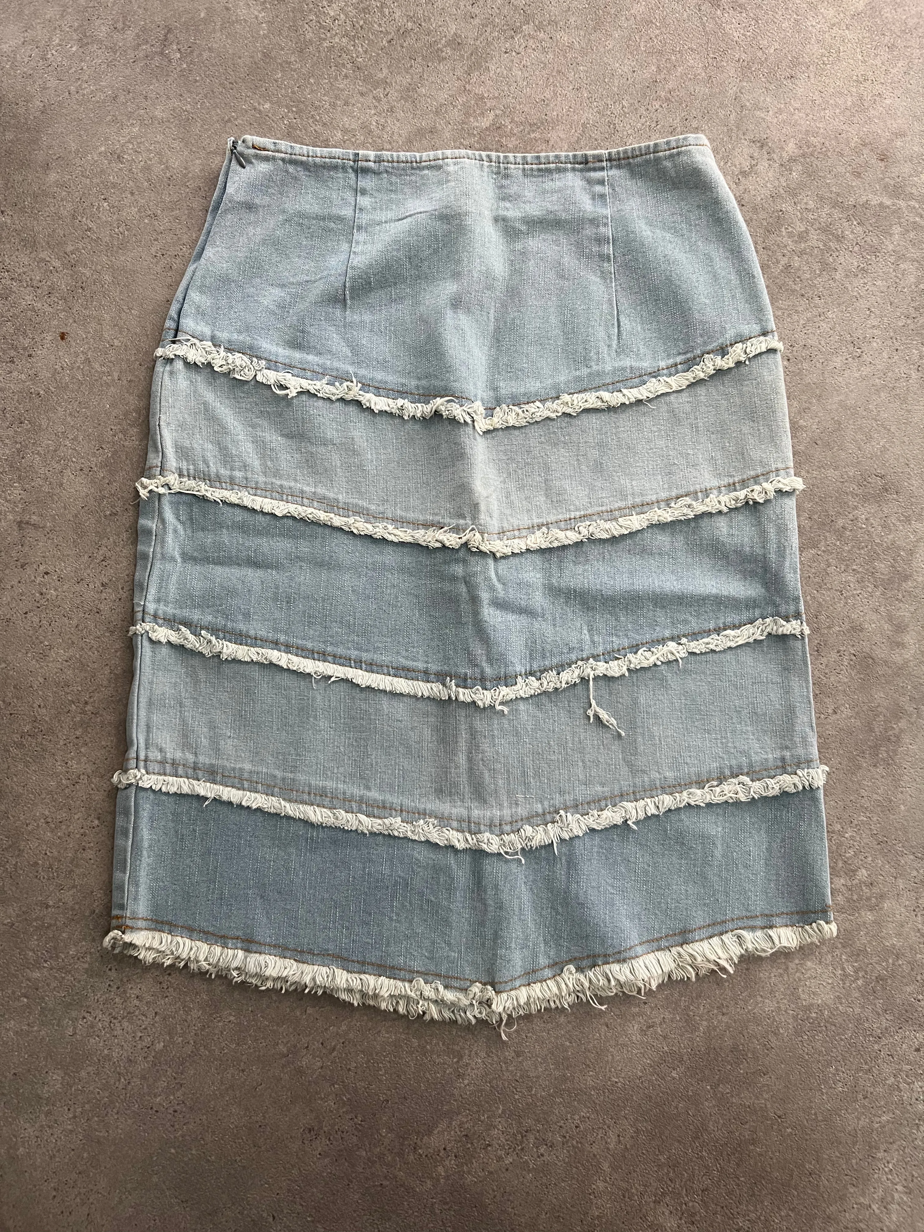 Vintage 90s Denim Distressed Midi Skirt