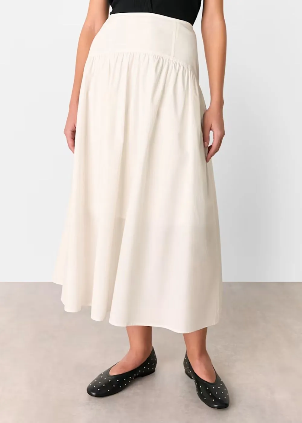 Whistles Cotton Waisted Midi Skirt