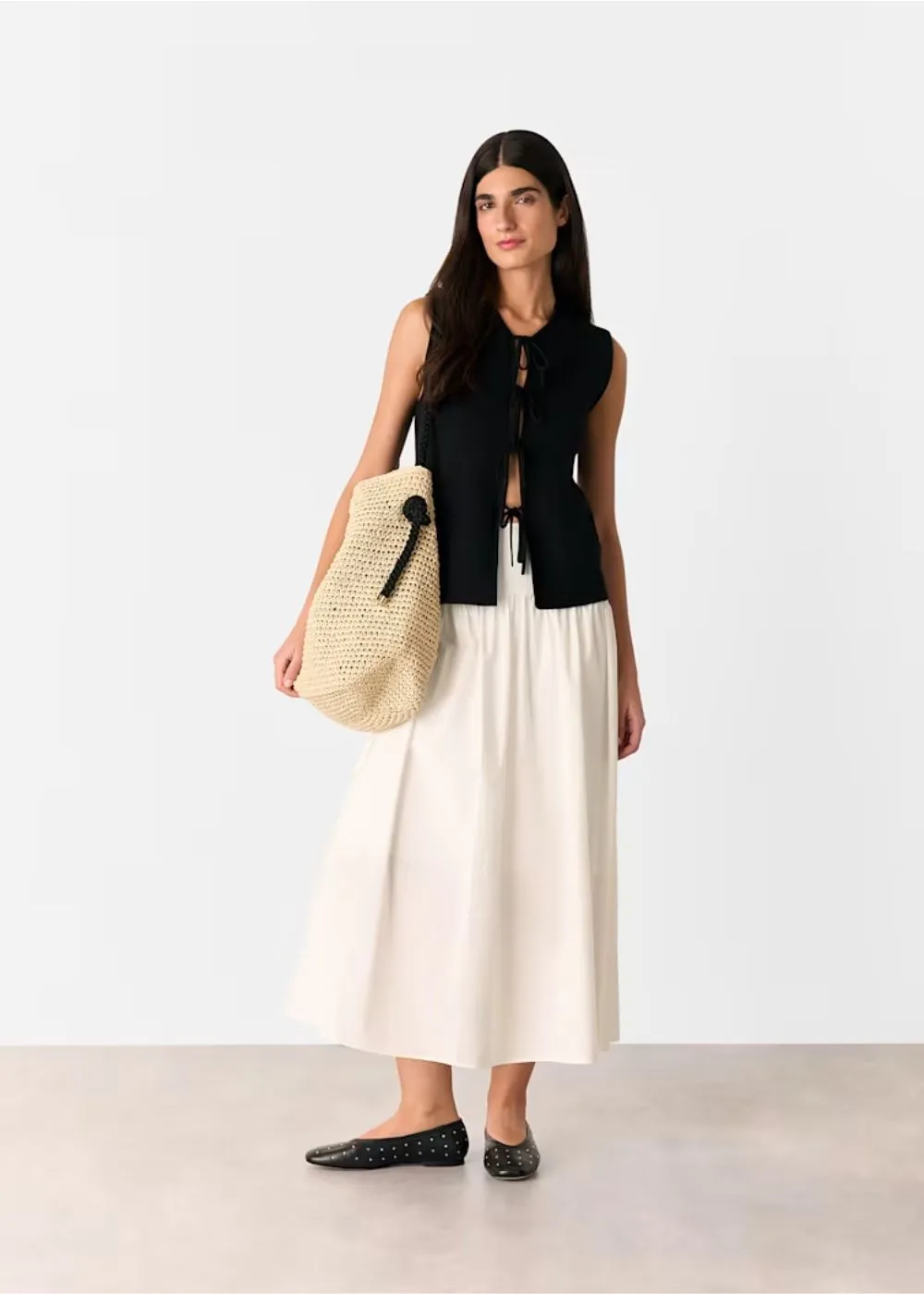 Whistles Cotton Waisted Midi Skirt