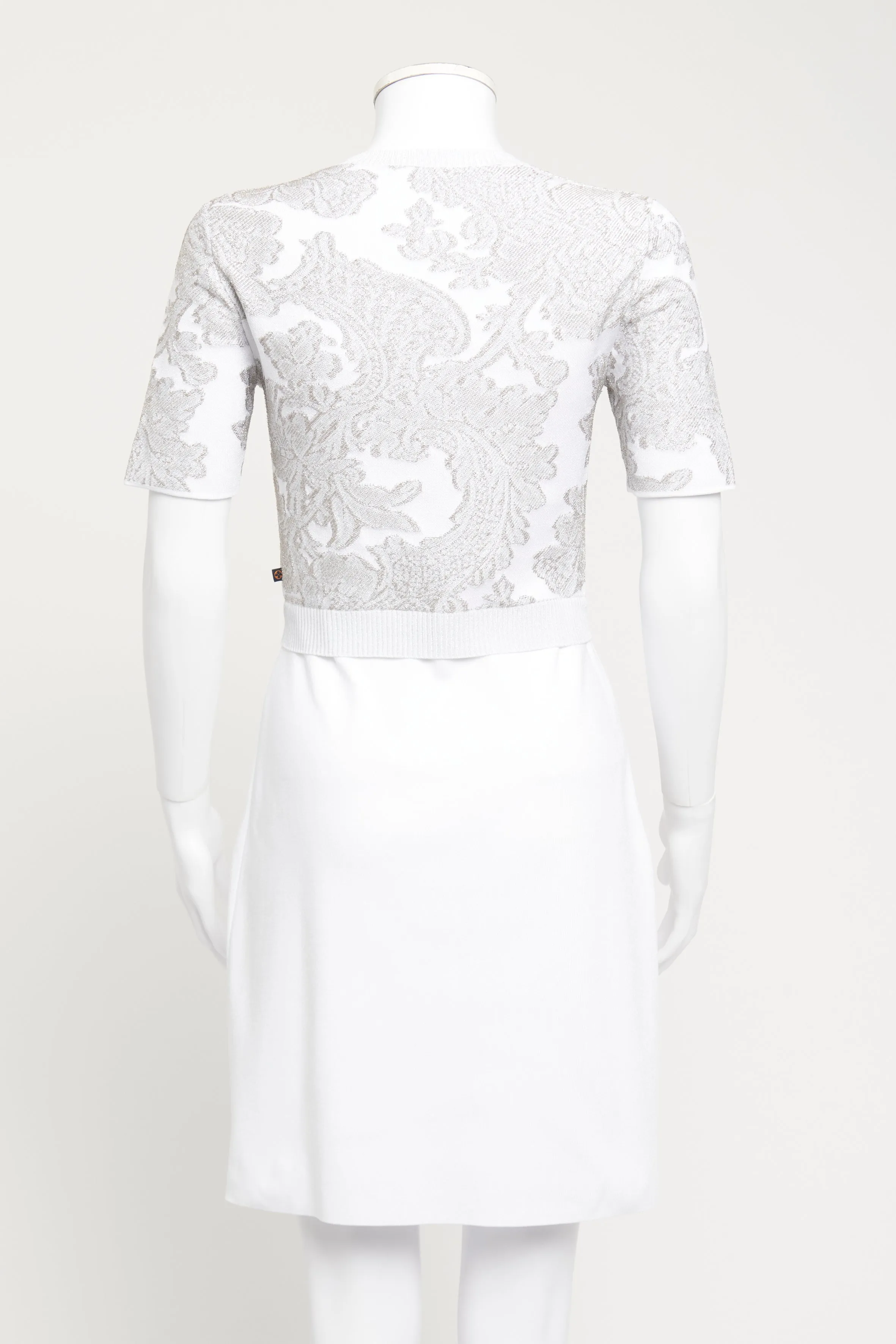 White and Pale Blue Metallic Preowned Mini Dress