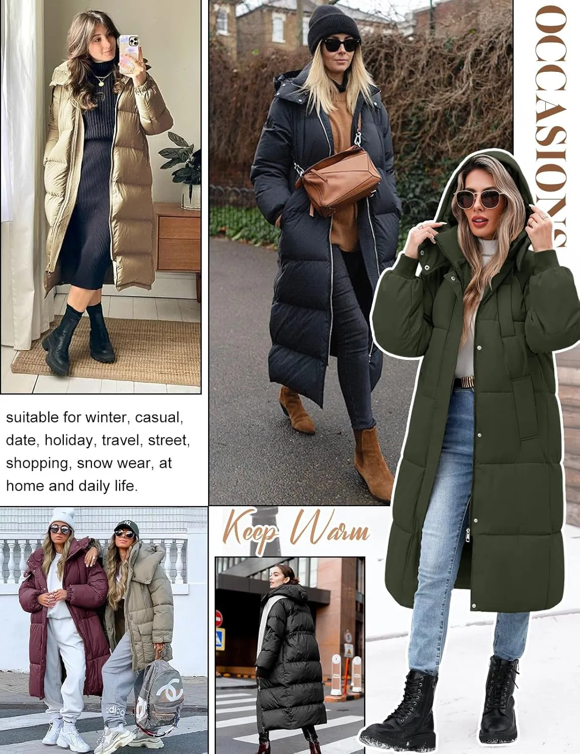 Women'S Long Winter Coat Long Sleeve Puffer Quilted Coats Thickened Warm Hooded Padded Jackets Ladies Longline Windproof Outerwear for Winter