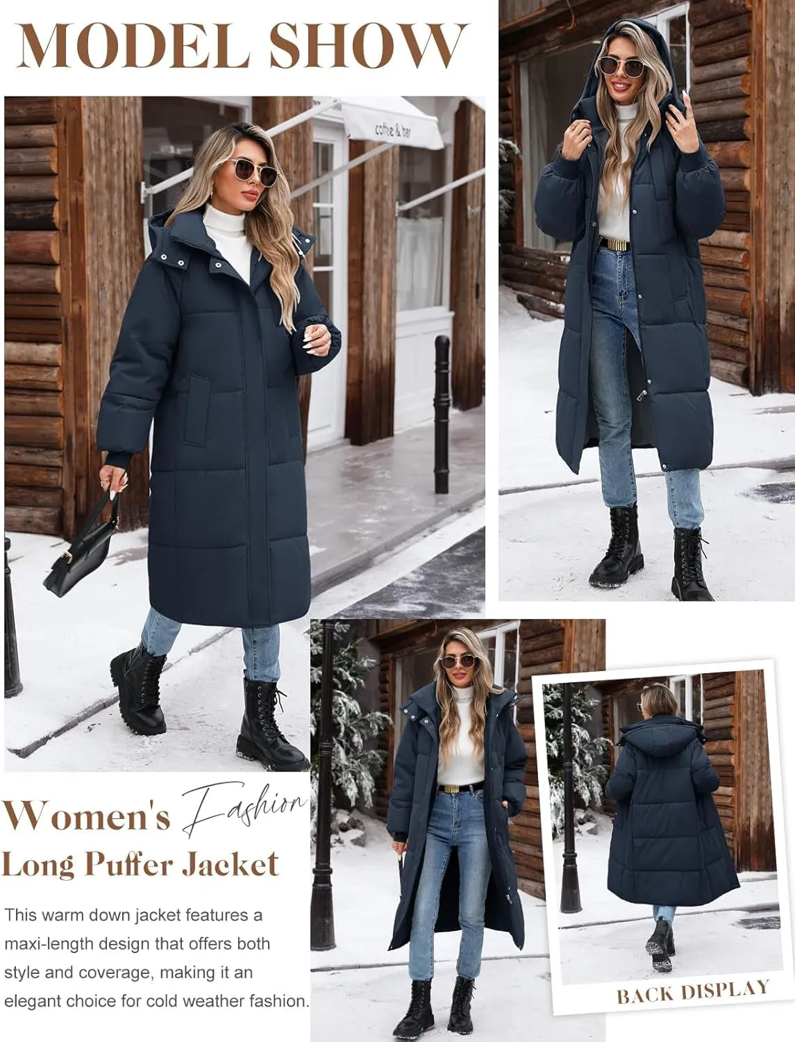 Women'S Long Winter Coat Long Sleeve Puffer Quilted Coats Thickened Warm Hooded Padded Jackets Ladies Longline Windproof Outerwear for Winter