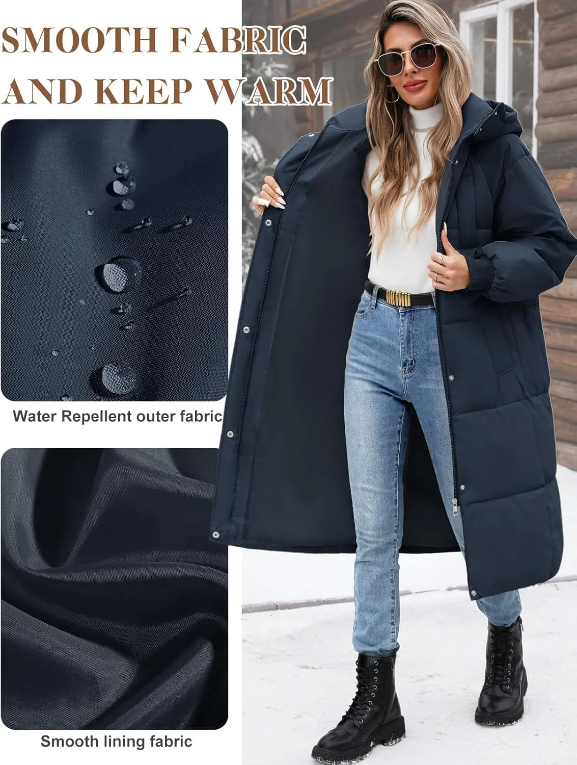 Women'S Long Winter Coat Long Sleeve Puffer Quilted Coats Thickened Warm Hooded Padded Jackets Ladies Longline Windproof Outerwear for Winter